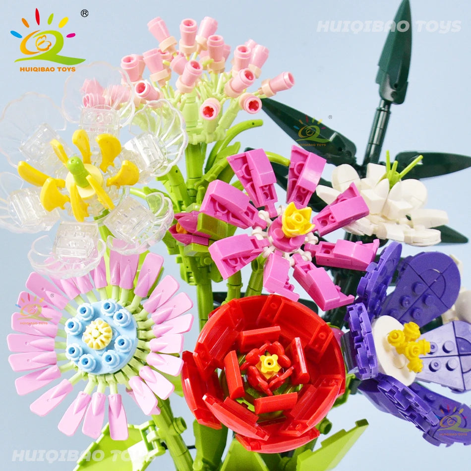 HUIQIBAO Flower Bouquet Building Blocks Kit DIY Everlasting Flower Romantic Bricks DIY Kids Toys for Girls Friends Adult Gift