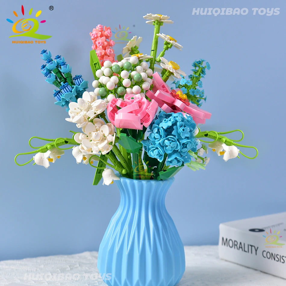 HUIQIBAO Flower Bouquet Building Blocks Kit DIY Everlasting Flower Romantic Bricks DIY Kids Toys for Girls Friends Adult Gift