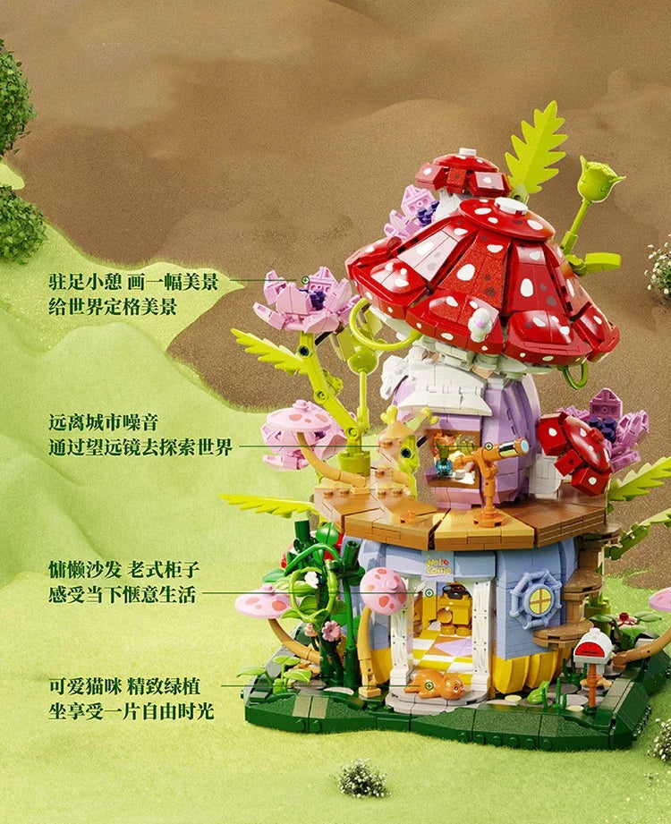 Flowers Carrot House Mushroom House Mini Building Blocks Carrot Forest House Bricks Set With Lights Children's Toys Gifts