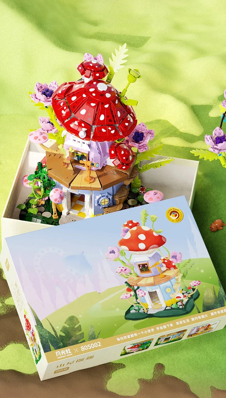 Flowers Carrot House Mushroom House Mini Building Blocks Carrot Forest House Bricks Set With Lights Children's Toys Gifts