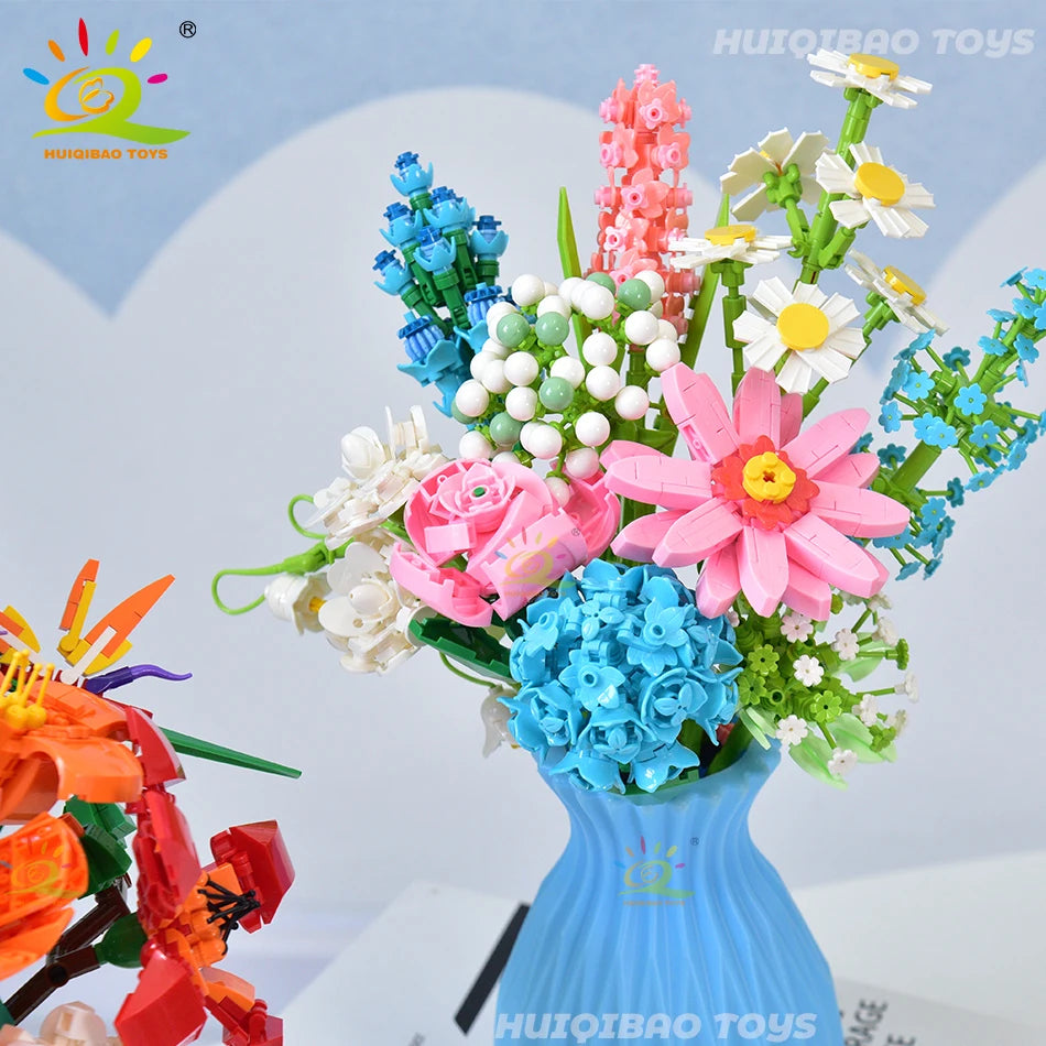 HUIQIBAO Flower Bouquet Building Blocks Kit DIY Everlasting Flower Romantic Bricks DIY Kids Toys for Girls Friends Adult Gift