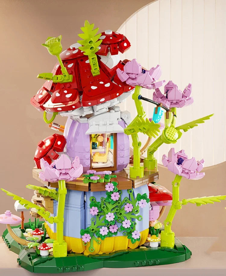 Flowers Carrot House Mushroom House Mini Building Blocks Carrot Forest House Bricks Set With Lights Children's Toys Gifts