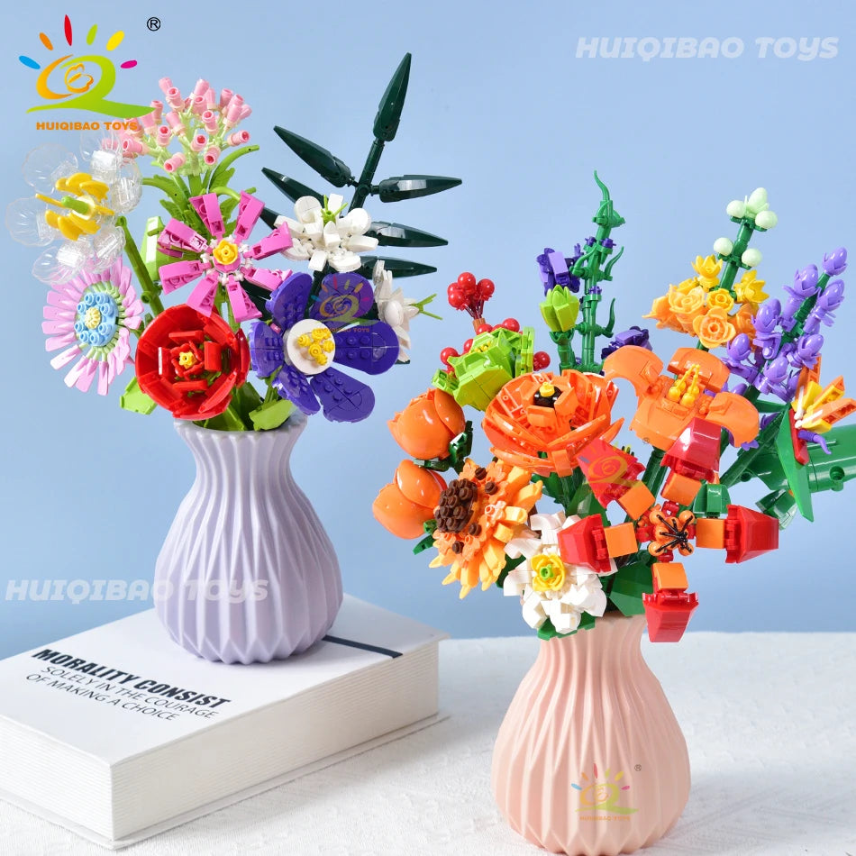 HUIQIBAO Flower Bouquet Building Blocks Kit DIY Everlasting Flower Romantic Bricks DIY Kids Toys for Girls Friends Adult Gift