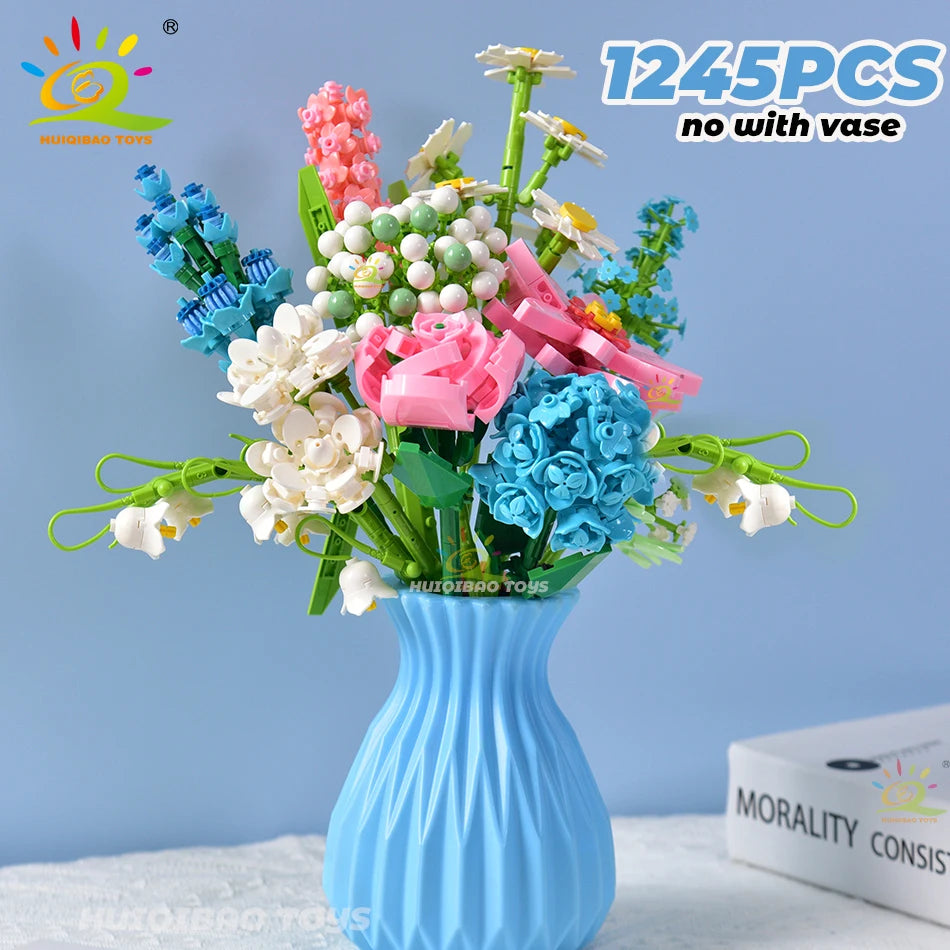 HUIQIBAO Flower Bouquet Building Blocks Kit DIY Everlasting Flower Romantic Bricks DIY Kids Toys for Girls Friends Adult Gift