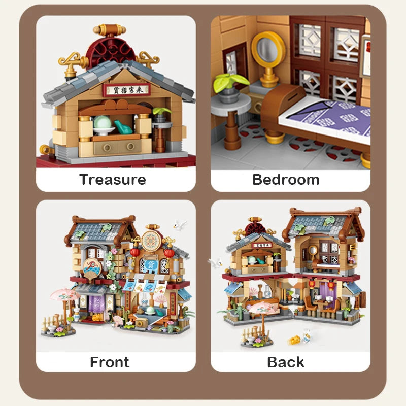 LOZ New Creative Mini Street View Bee Shop Building Block DIY Chinese Folding StreetView Pork Shop Puzzle Toys For Children Gift