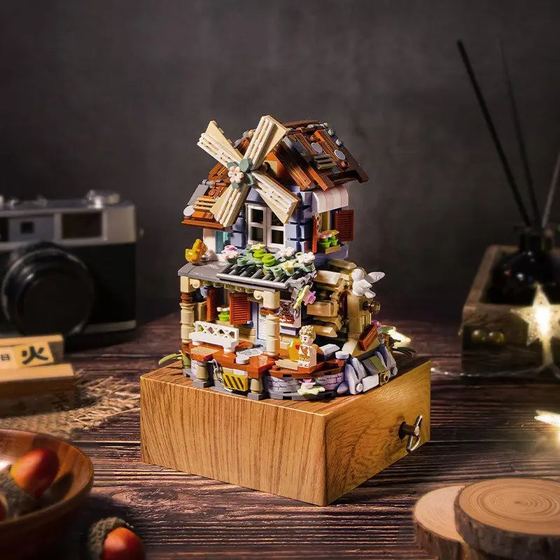 LOZ 1239 Windmill music box mini Blocks Kids Building Toys DIY Bricks Girls Gift Music Box Chinese Windmill House Christmas gift