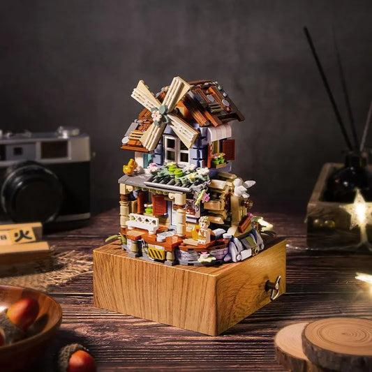 LOZ 1239 Windmill music box mini Blocks Kids Building Toys DIY Bricks Girls Gift Music Box Chinese Windmill House Christmas gift