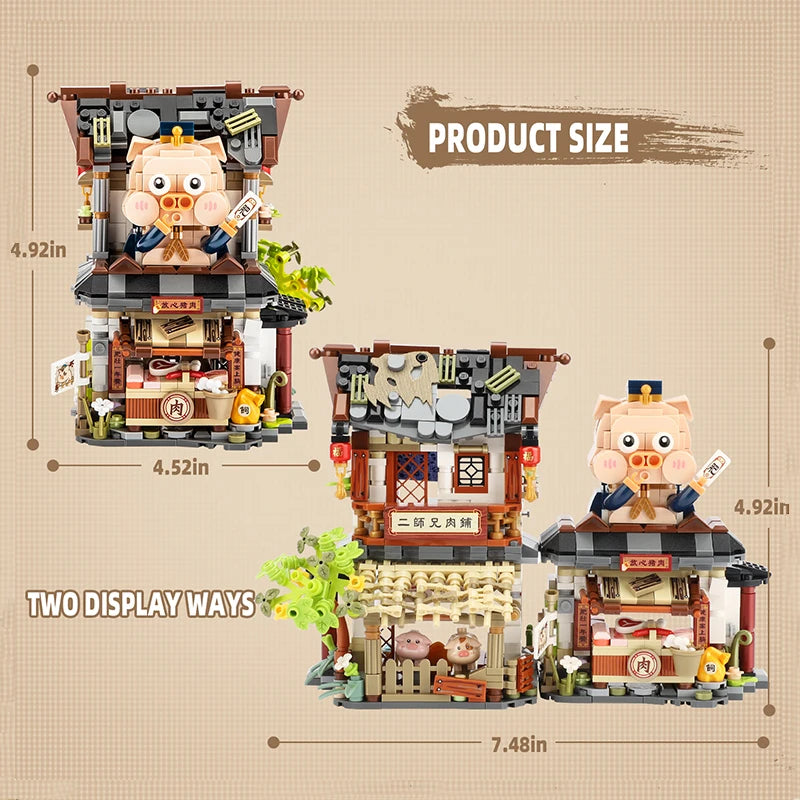 LOZ New Creative Mini Street View Bee Shop Building Block DIY Chinese Folding StreetView Pork Shop Puzzle Toys For Children Gift