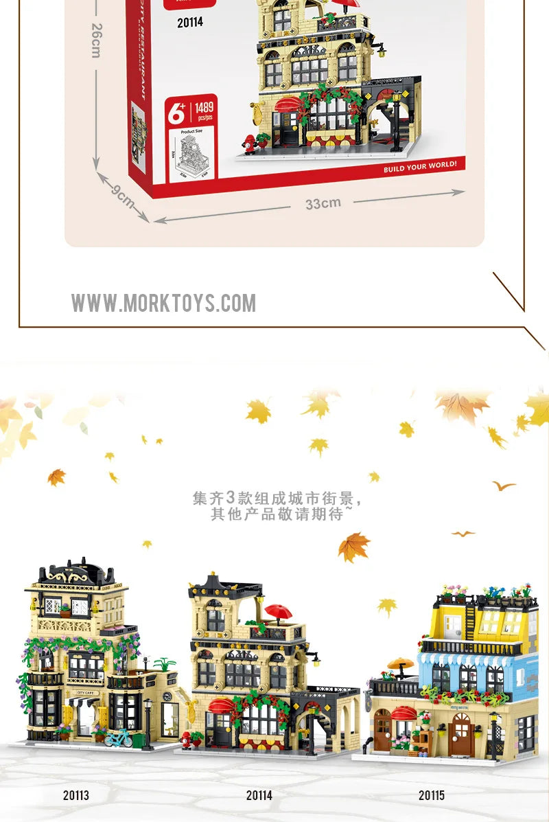 1443-1489pcs Creative City Cafe Light Streetview Building Blocks Bricks Model Sets MOC Modular Architecture Boys Toys Kids Gifts