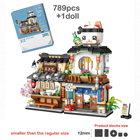 Creative Mini Blocks Kids Building Bricks Snack Bar Sea Fish Food House Lemon Tea Shop Luosifen Store Puzzle Toys Girls Gift