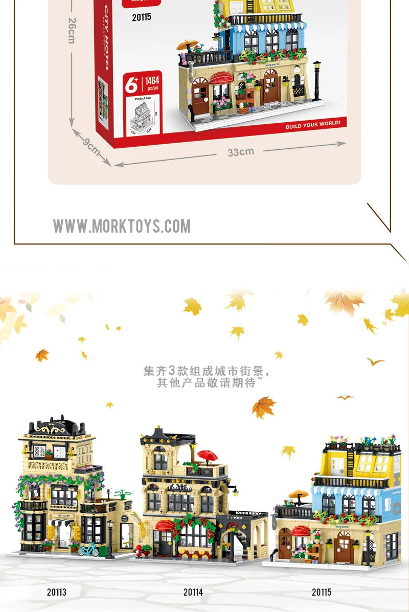 1443-1489pcs Creative City Cafe Light Streetview Building Blocks Bricks Model Sets MOC Modular Architecture Boys Toys Kids Gifts