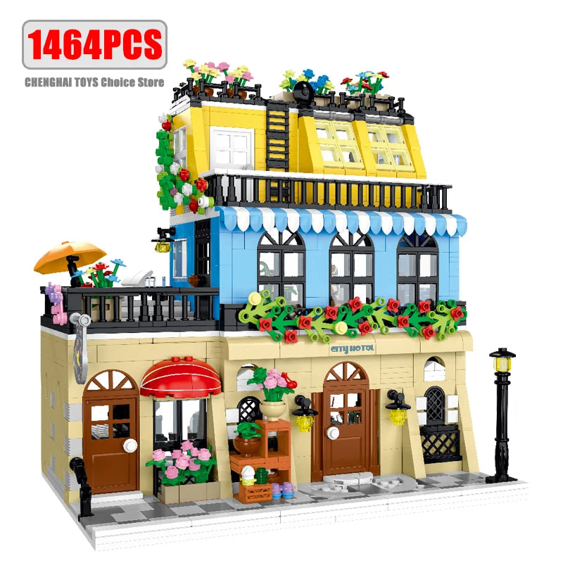1443-1489pcs Creative City Cafe Light Streetview Building Blocks Bricks Model Sets MOC Modular Architecture Boys Toys Kids Gifts