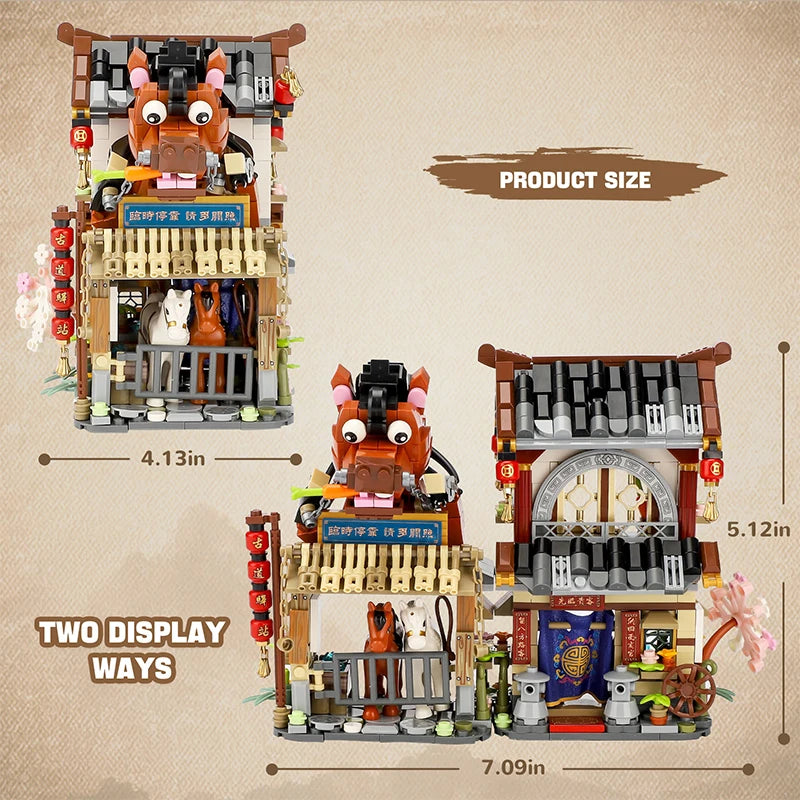 LOZ Creative Folded StreetView Grocery Store Post Station Building Bricks DIY Mini Chinese Style Puzzle Girls Gifts Children Toy