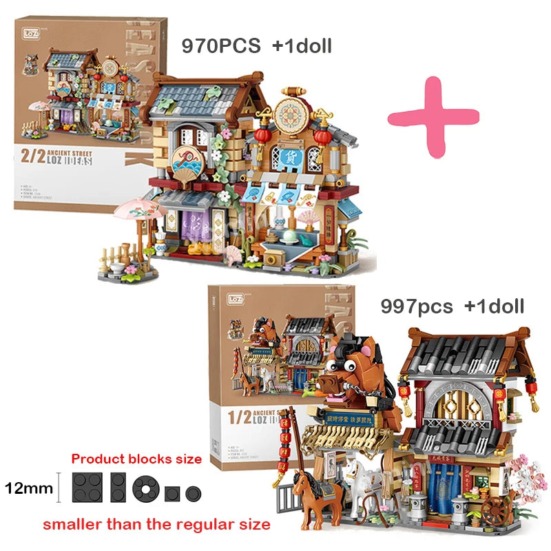 LOZ Creative Folded StreetView Grocery Store Post Station Building Bricks DIY Mini Chinese Style Puzzle Girls Gifts Children Toy