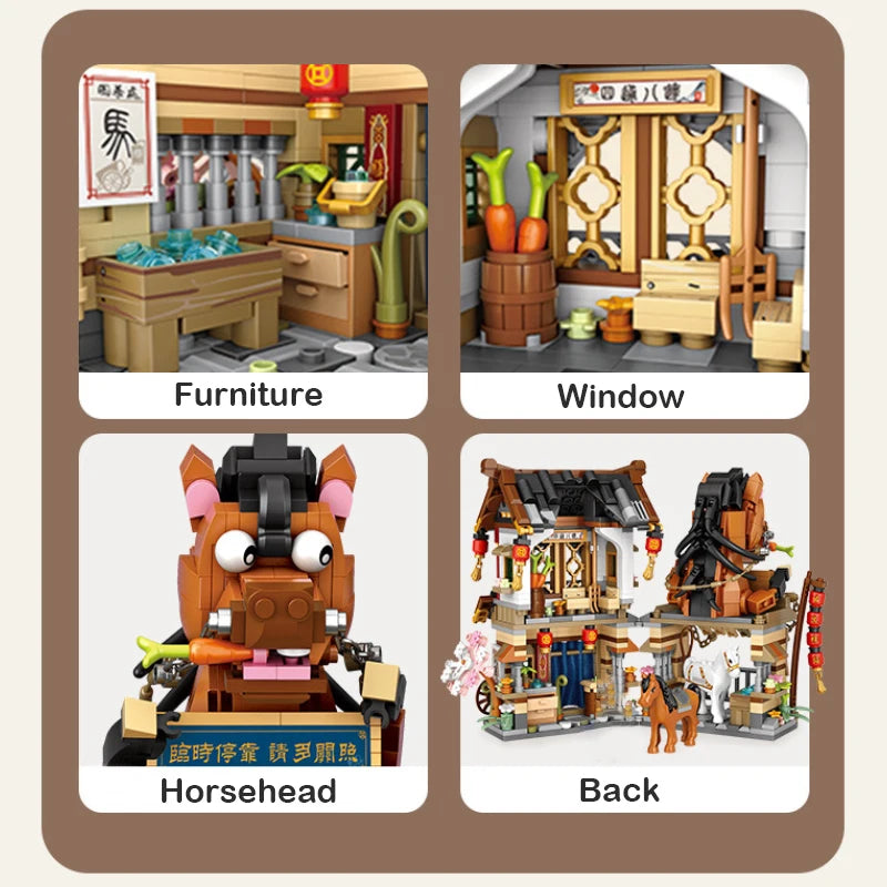 LOZ New Creative Mini Street View Bee Shop Building Block DIY Chinese Folding StreetView Pork Shop Puzzle Toys For Children Gift