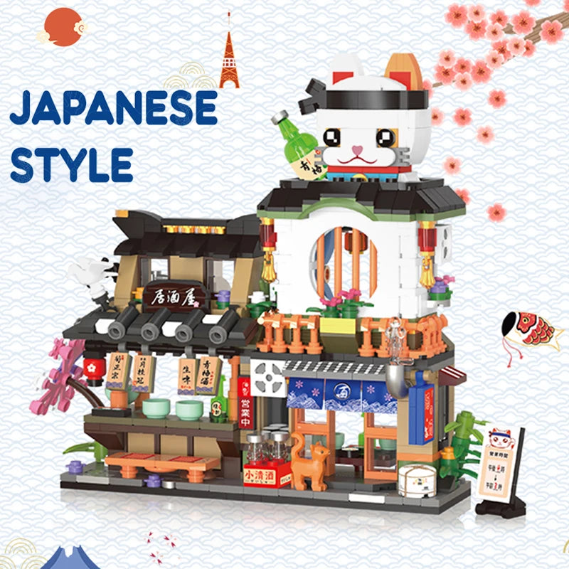 Creative Mini Blocks Kids Building Bricks Snack Bar Sea Fish Food House Lemon Tea Shop Luosifen Store Puzzle Toys Girls Gift