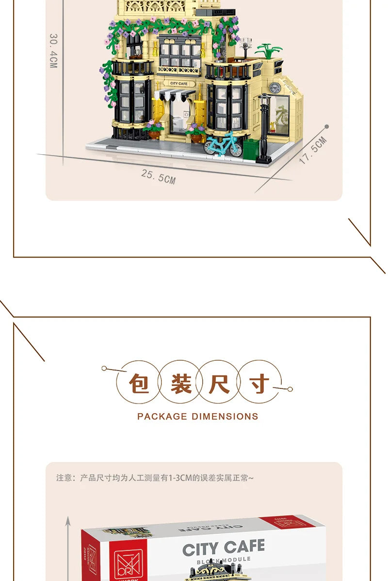 1443-1489pcs Creative City Cafe Light Streetview Building Blocks Bricks Model Sets MOC Modular Architecture Boys Toys Kids Gifts