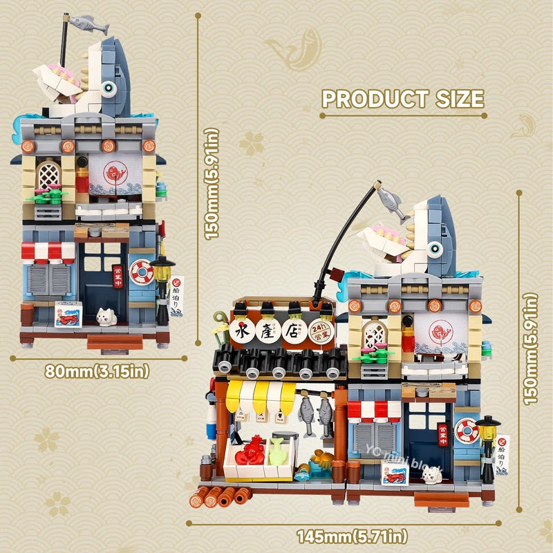 Creative Mini Blocks Kids Building Bricks Snack Bar Sea Fish Food House Lemon Tea Shop Luosifen Store Puzzle Toys Girls Gift