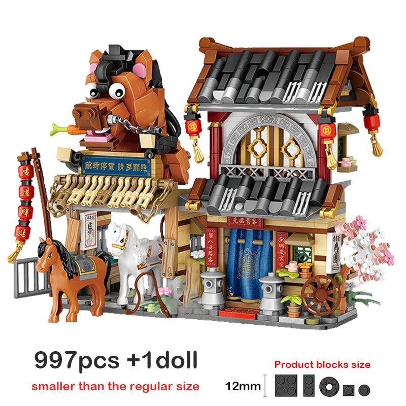 LOZ Creative Folded StreetView Grocery Store Post Station Building Bricks DIY Mini Chinese Style Puzzle Girls Gifts Children Toy