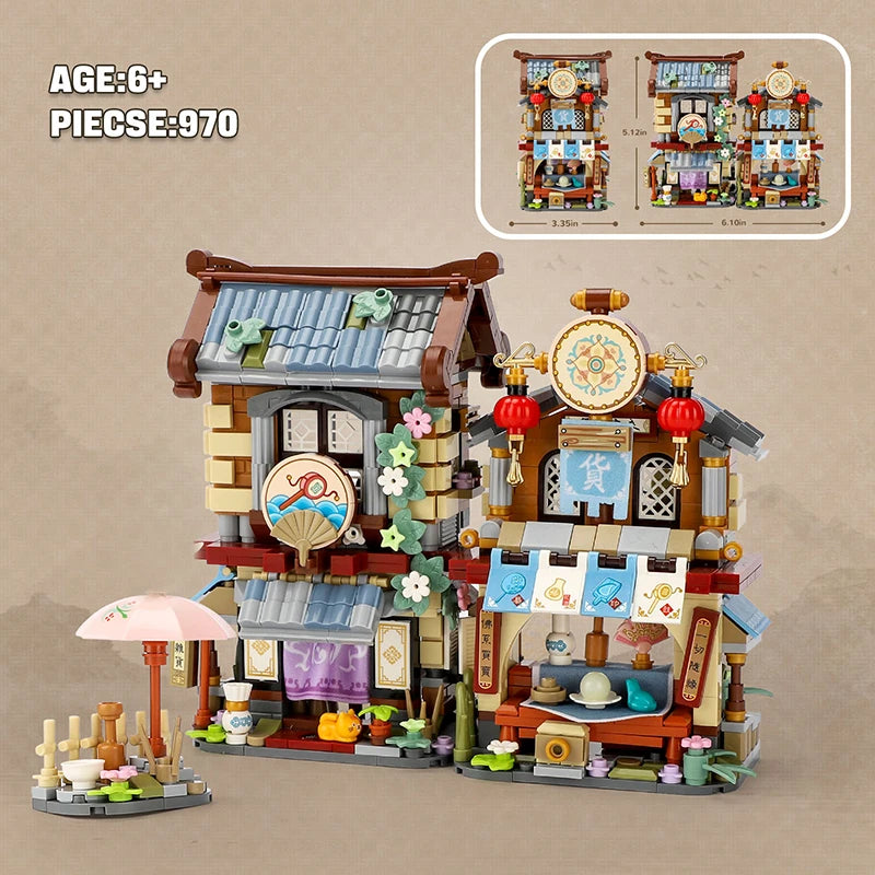 LOZ Creative Folded StreetView Grocery Store Post Station Building Bricks DIY Mini Chinese Style Puzzle Girls Gifts Children Toy