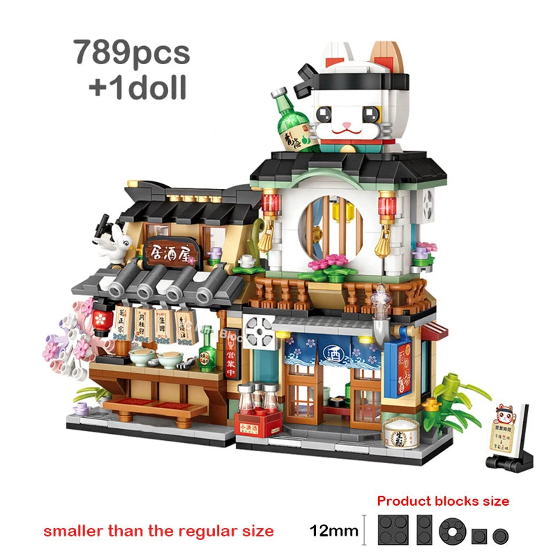 Creative Mini Blocks Kids Building Bricks Snack Bar Sea Fish Food House Lemon Tea Shop Luosifen Store Puzzle Toys Girls Gift