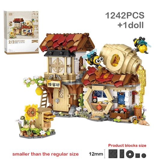 LOZ New Creative Mini Street View Bee Shop Building Block DIY Chinese Folding StreetView Pork Shop Puzzle Toys For Children Gift