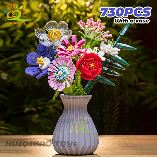 HUIQIBAO Flower Bouquet Building Blocks Kit DIY Everlasting Flower Romantic Bricks DIY Kids Toys for Girls Friends Adult Gift