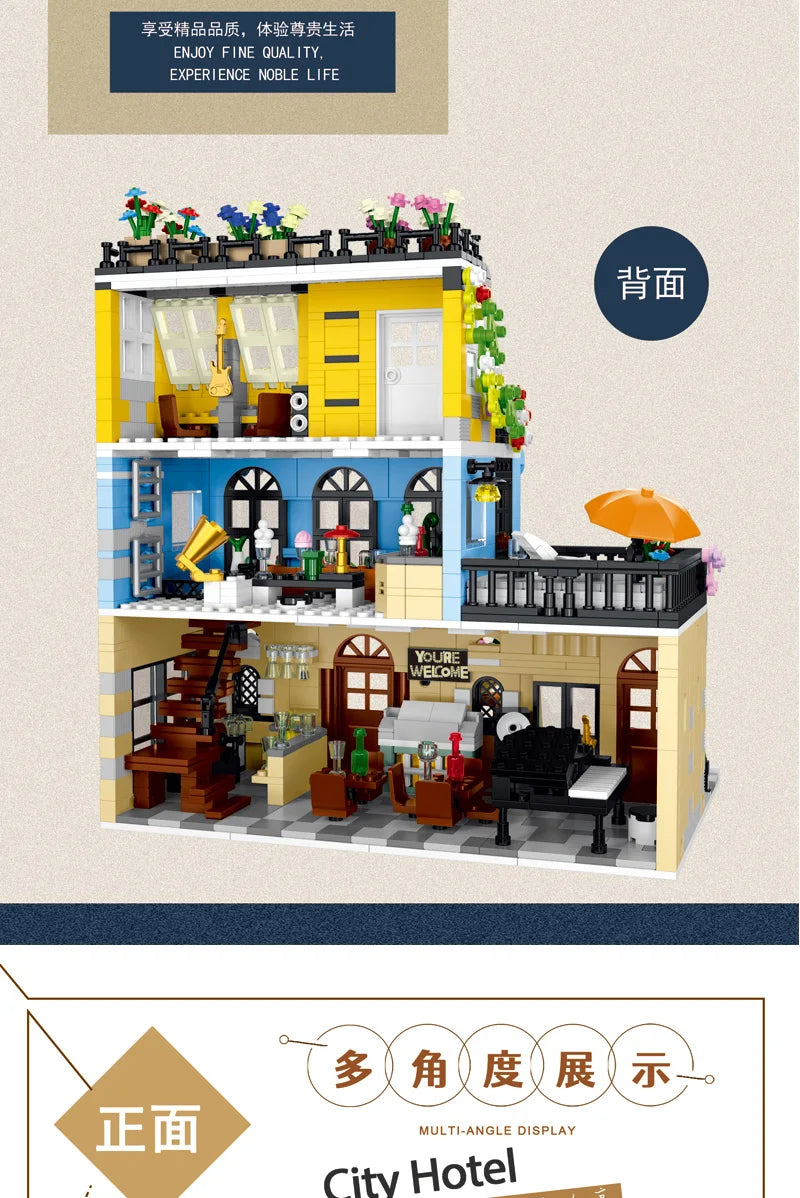 1443-1489pcs Creative City Cafe Light Streetview Building Blocks Bricks Model Sets MOC Modular Architecture Boys Toys Kids Gifts