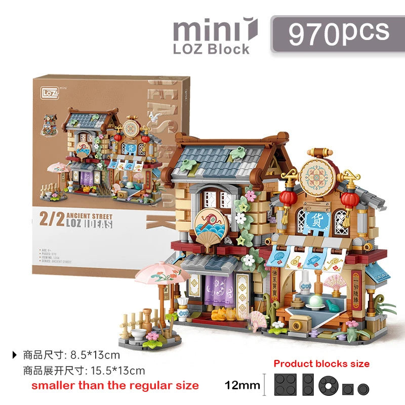 LOZ Creative Folded StreetView Grocery Store Post Station Building Bricks DIY Mini Chinese Style Puzzle Girls Gifts Children Toy