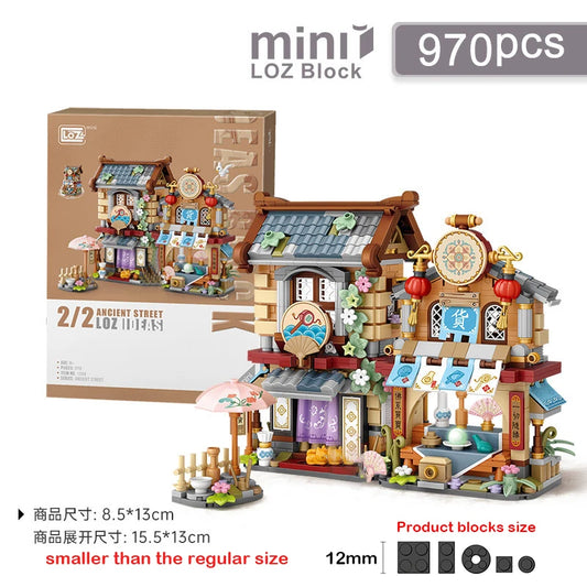 LOZ Creative Folded StreetView Grocery Store Post Station Building Bricks DIY Mini Chinese Style Puzzle Girls Gifts Children Toy