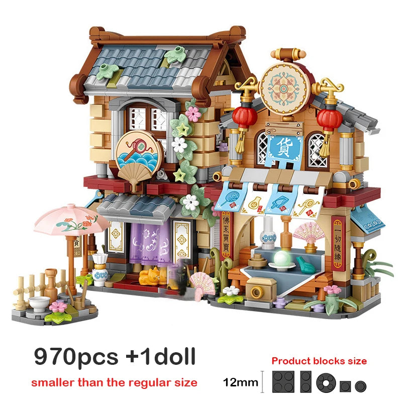 LOZ Creative Folded StreetView Grocery Store Post Station Building Bricks DIY Mini Chinese Style Puzzle Girls Gifts Children Toy