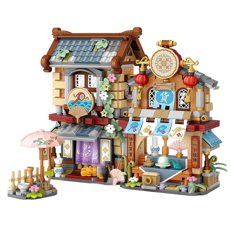 LOZ Creative Folded StreetView Grocery Store Post Station Building Bricks DIY Mini Chinese Style Puzzle Girls Gifts Children Toy