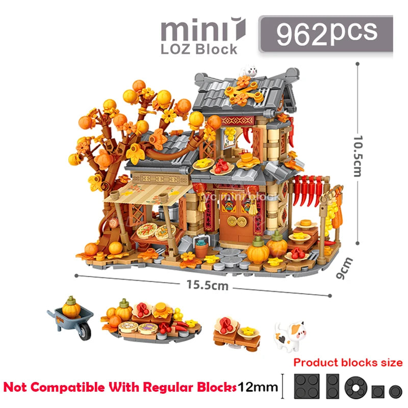 Loz Autumn Harvest Cottage Farm Pumpkin House With Lighting Building Blocks Toys Creative Mini Assembly Sets For Children Gifts