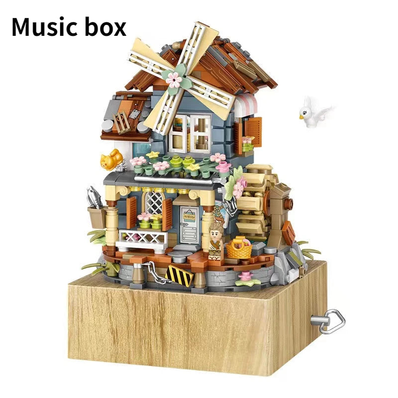 LOZ 1239 Windmill music box mini Blocks Kids Building Toys DIY Bricks Girls Gift Music Box Chinese Windmill House Christmas gift