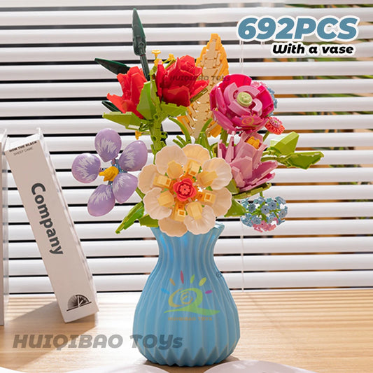 HUIQIBAO Flower Bouquet Building Blocks Kit DIY Everlasting Flower Romantic Bricks DIY Kids Toys for Girls Friends Adult Gift