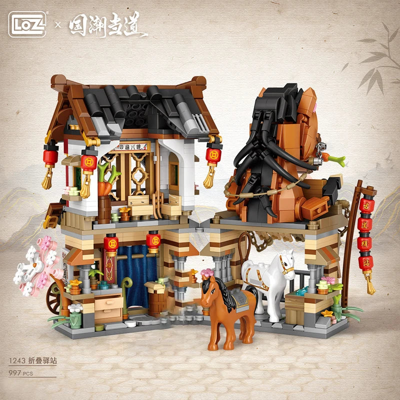 LOZ New Creative Mini Street View Bee Shop Building Block DIY Chinese Folding StreetView Pork Shop Puzzle Toys For Children Gift