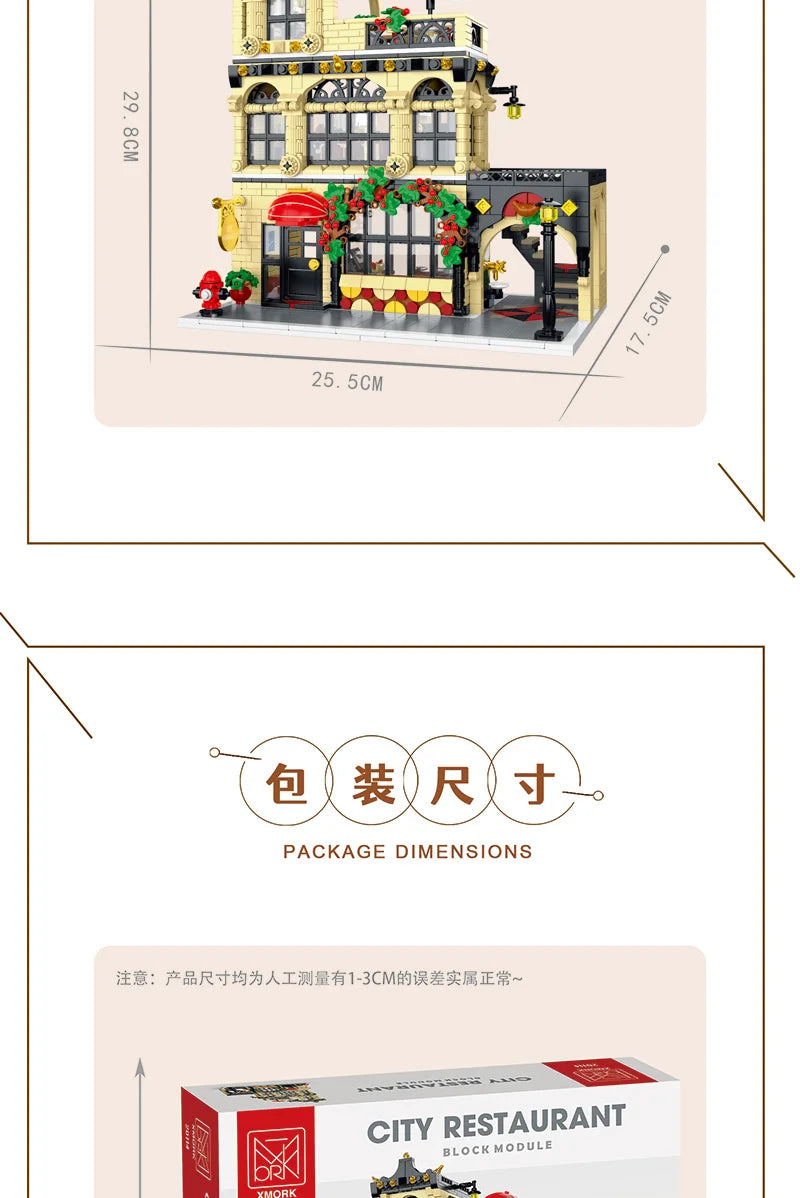 1443-1489pcs Creative City Cafe Light Streetview Building Blocks Bricks Model Sets MOC Modular Architecture Boys Toys Kids Gifts