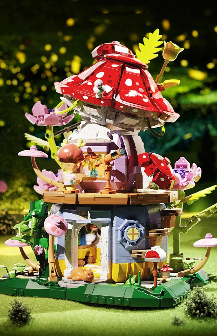 Flowers Carrot House Mushroom House Mini Building Blocks Carrot Forest House Bricks Set With Lights Children's Toys Gifts