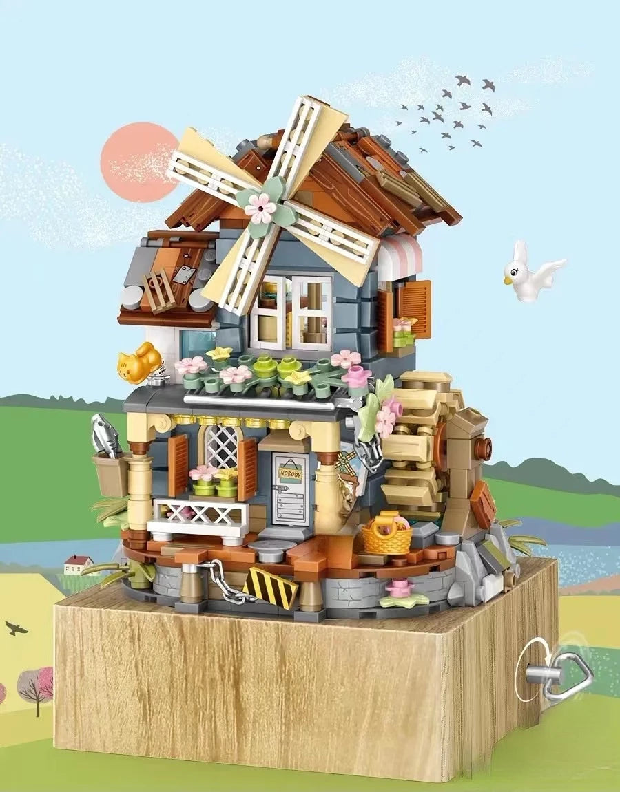 LOZ 1239 Windmill music box mini Blocks Kids Building Toys DIY Bricks Girls Gift Music Box Chinese Windmill House Christmas gift
