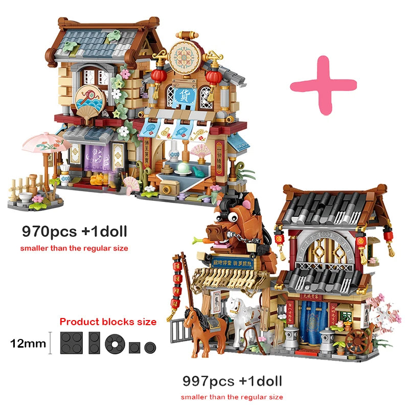 LOZ Creative Folded StreetView Grocery Store Post Station Building Bricks DIY Mini Chinese Style Puzzle Girls Gifts Children Toy