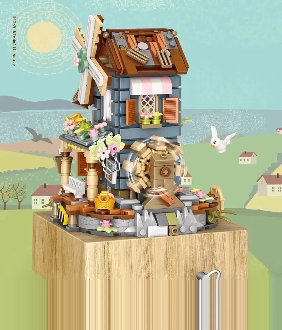 LOZ 1239 Windmill music box mini Blocks Kids Building Toys DIY Bricks Girls Gift Music Box Chinese Windmill House Christmas gift