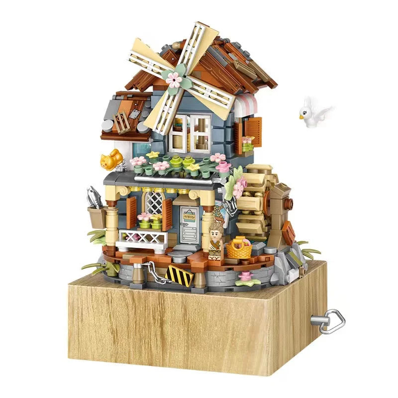 LOZ 1239 Windmill music box mini Blocks Kids Building Toys DIY Bricks Girls Gift Music Box Chinese Windmill House Christmas gift