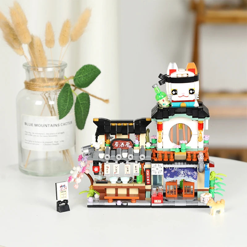 Creative Mini Blocks Kids Building Bricks Snack Bar Sea Fish Food House Lemon Tea Shop Luosifen Store Puzzle Toys Girls Gift