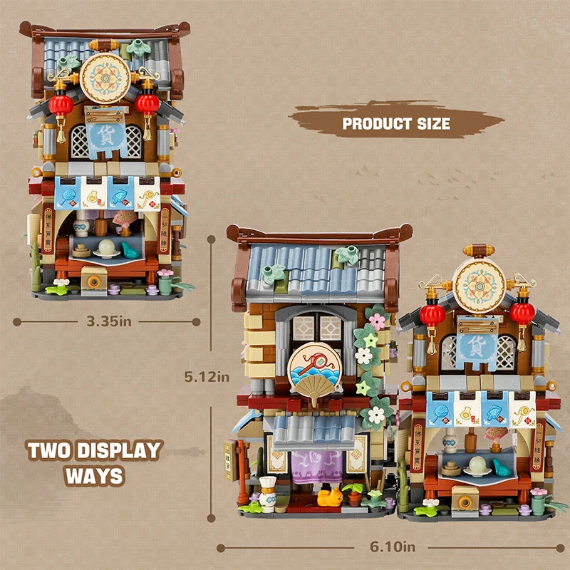LOZ Creative Folded StreetView Grocery Store Post Station Building Bricks DIY Mini Chinese Style Puzzle Girls Gifts Children Toy