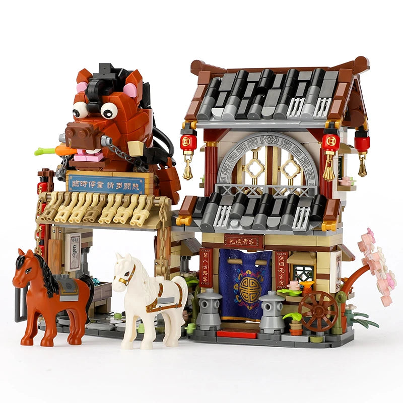 LOZ Creative Folded StreetView Grocery Store Post Station Building Bricks DIY Mini Chinese Style Puzzle Girls Gifts Children Toy