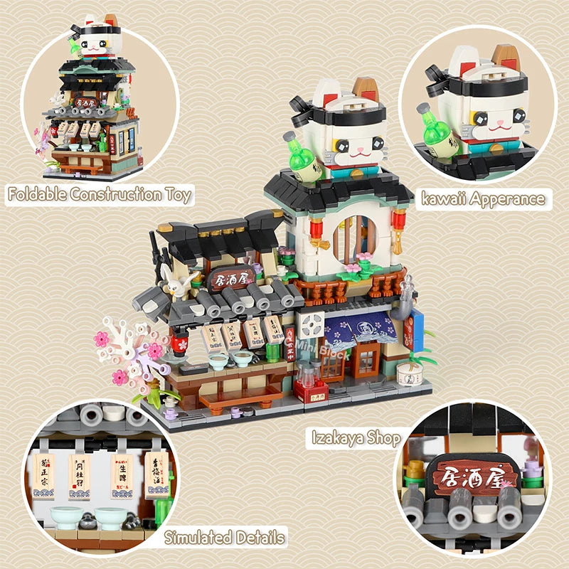 Creative Mini Blocks Kids Building Bricks Snack Bar Sea Fish Food House Lemon Tea Shop Luosifen Store Puzzle Toys Girls Gift