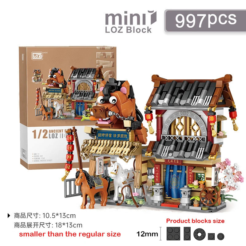 LOZ Creative Folded StreetView Grocery Store Post Station Building Bricks DIY Mini Chinese Style Puzzle Girls Gifts Children Toy