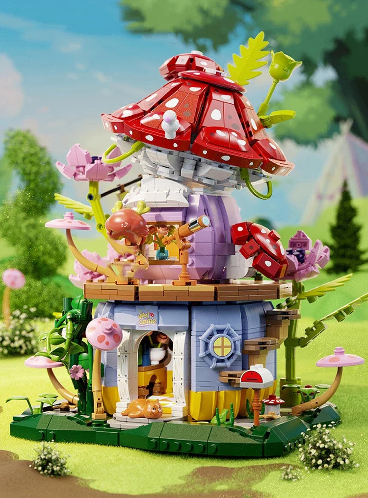 Flowers Carrot House Mushroom House Mini Building Blocks Carrot Forest House Bricks Set With Lights Children's Toys Gifts